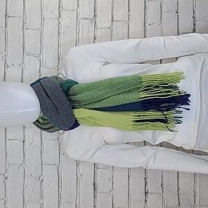 Wrapables Cozy Winter Warm Plaid Knit Scarf w/Fringe Trim in Green/Yellow/Blue